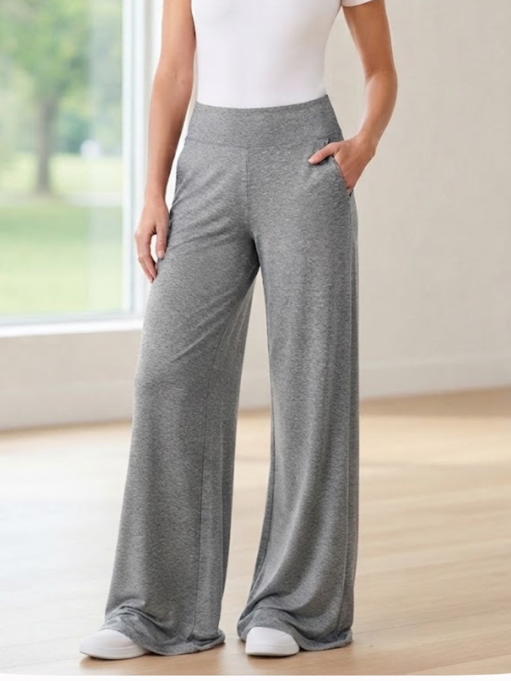 G4FREE Wide Leg Pull On Yoga Pants Grey Large Tall NWOT